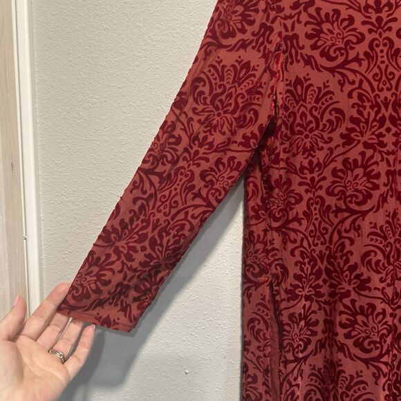 Cato Womens Velvet Burn Out Top Small Tunic Semi Sheer Floral Modest Stretch - Picture 2 of 13